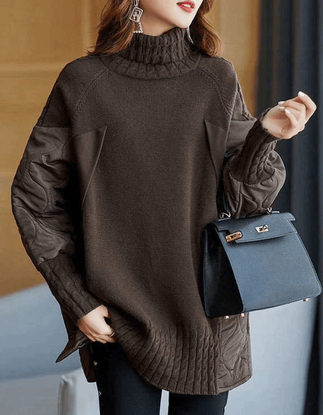 Levoire | Pull à col roulé long à manches longues Loose plus chaud Braun