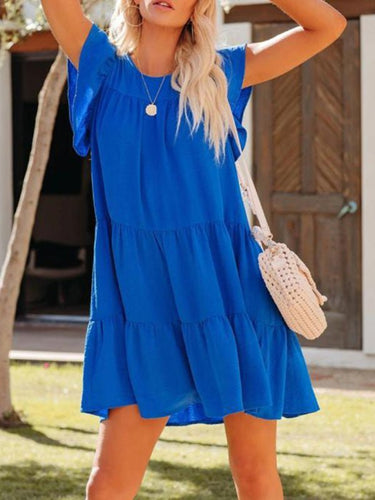 Levoire | Mode Plissé Ample Uni Manches Courtes Robe