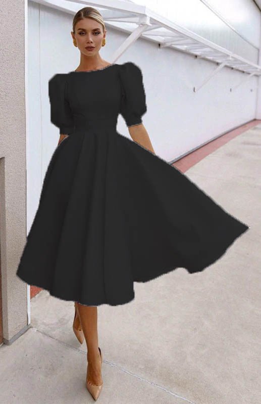 Levoire | Mode Couleur Unie Slim Fit Sexy Grande Robe Évasée Noir