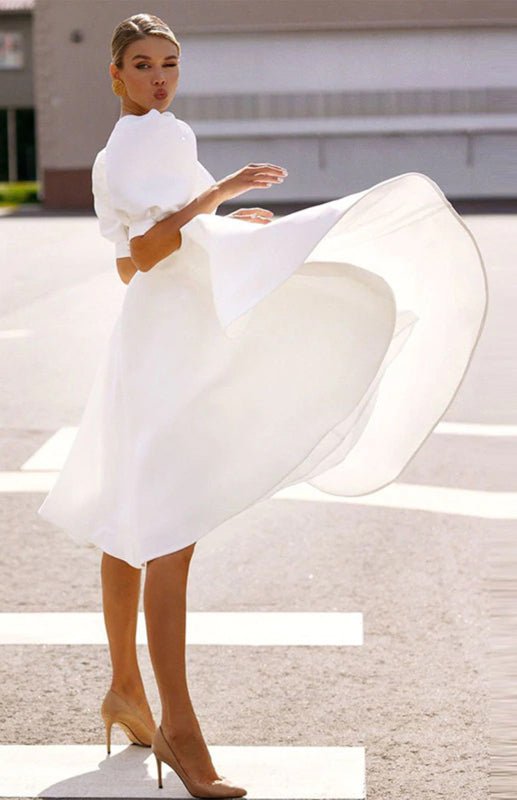 Levoire | Mode Couleur Unie Slim Fit Sexy Grande Robe Évasée Rohhvid sale blanc