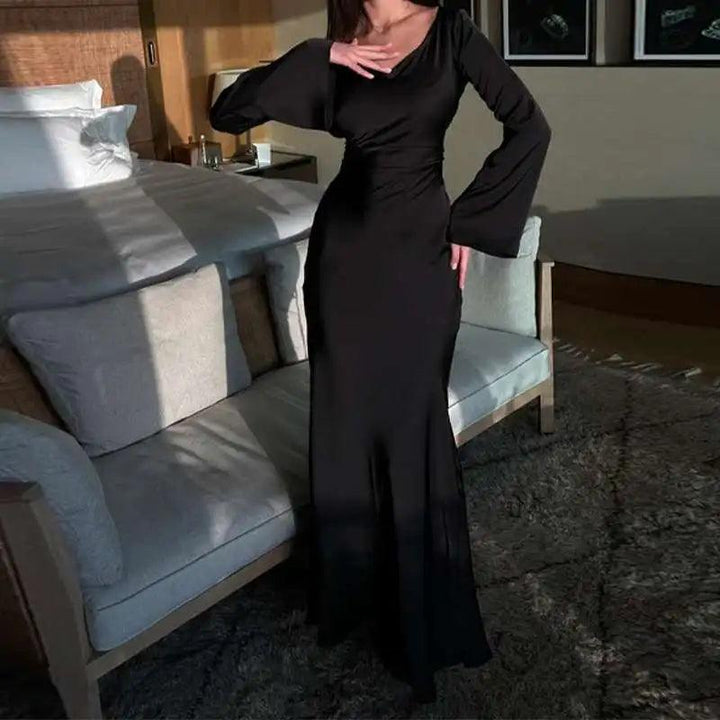 Levoire | Robe Maxi À Manches Longues Pour Femmes Noir
