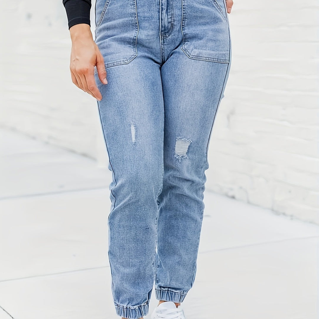 Levoire | Jeans Pour Femmes Rentot En Grandes Tailles, Déchirés, Bleu Lavé
