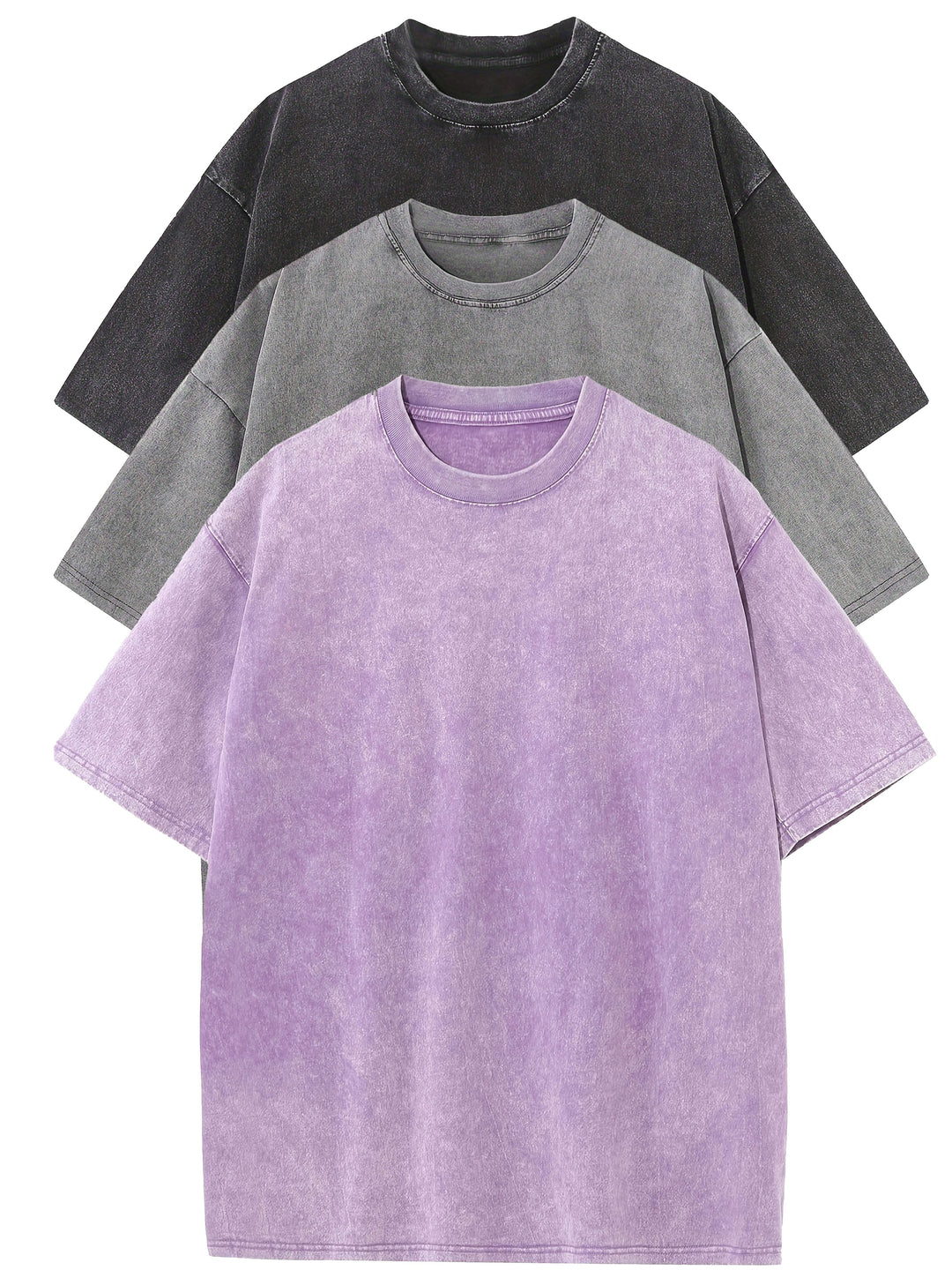 Levoire | 3 Pcs T-Shirts En Coton Détachables Noir+gris+violet