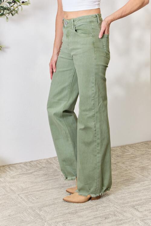 Levoire | Taille Haute, Ourlet Brut Et Jean À Jambes Larges Vert