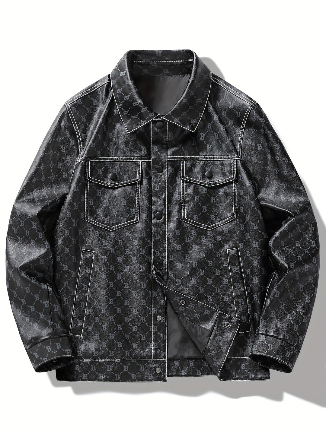 Levoire | Élégant Manteau En Cuir Pu Pour Hommes Avec Lettres Noir