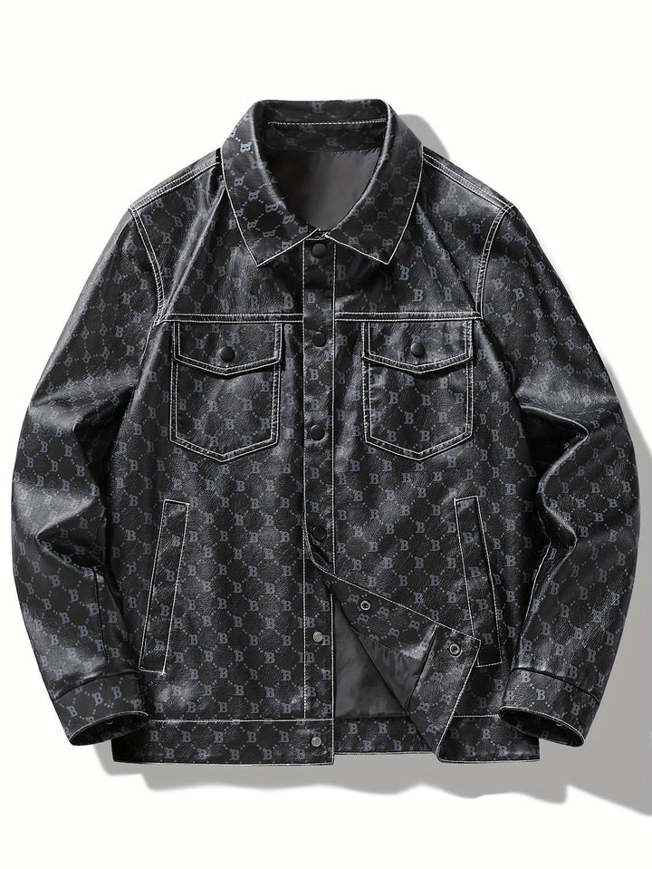 Levoire | Élégant Manteau En Cuir Pu Pour Hommes Avec Lettres Noir