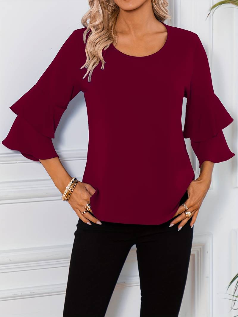 Levoire | Blouse À Encolure Ronde Et Manches Évasées Bourgogne