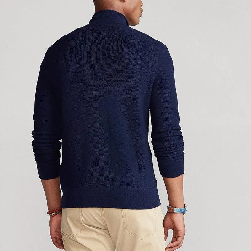 Levoire | Pull-over en laine à zip pour hommes Slim-Fit uni