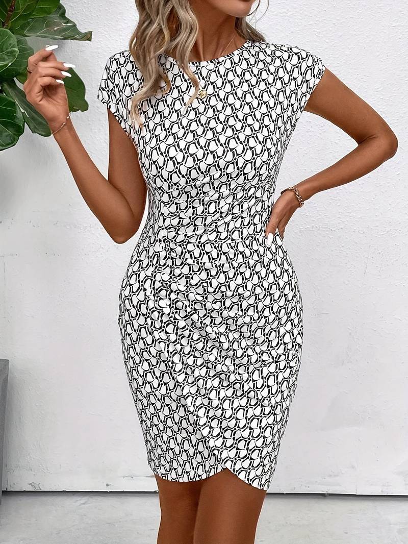 Levoire | Robe Tulipe À Manches Courtes Avec Imprimé Intégral