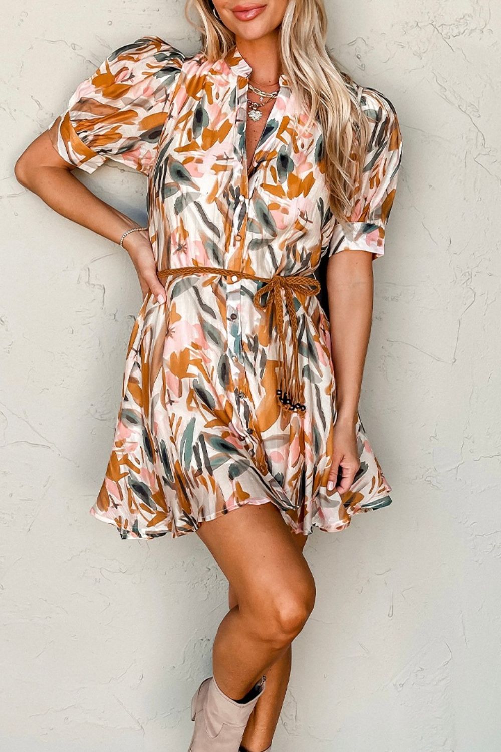 Levoire | Robe Mini À Manches Courtes Imprimée À Encolure En V