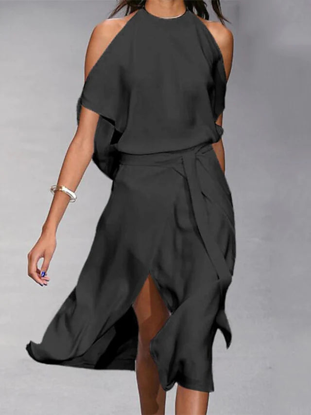 Levoire | Robe Midi Décontractée À Épaule Dénudée Noir