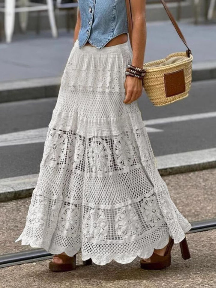 Levoire | Jupe Maxi À Trous Boho Chic & Élégante Blanc Une taille