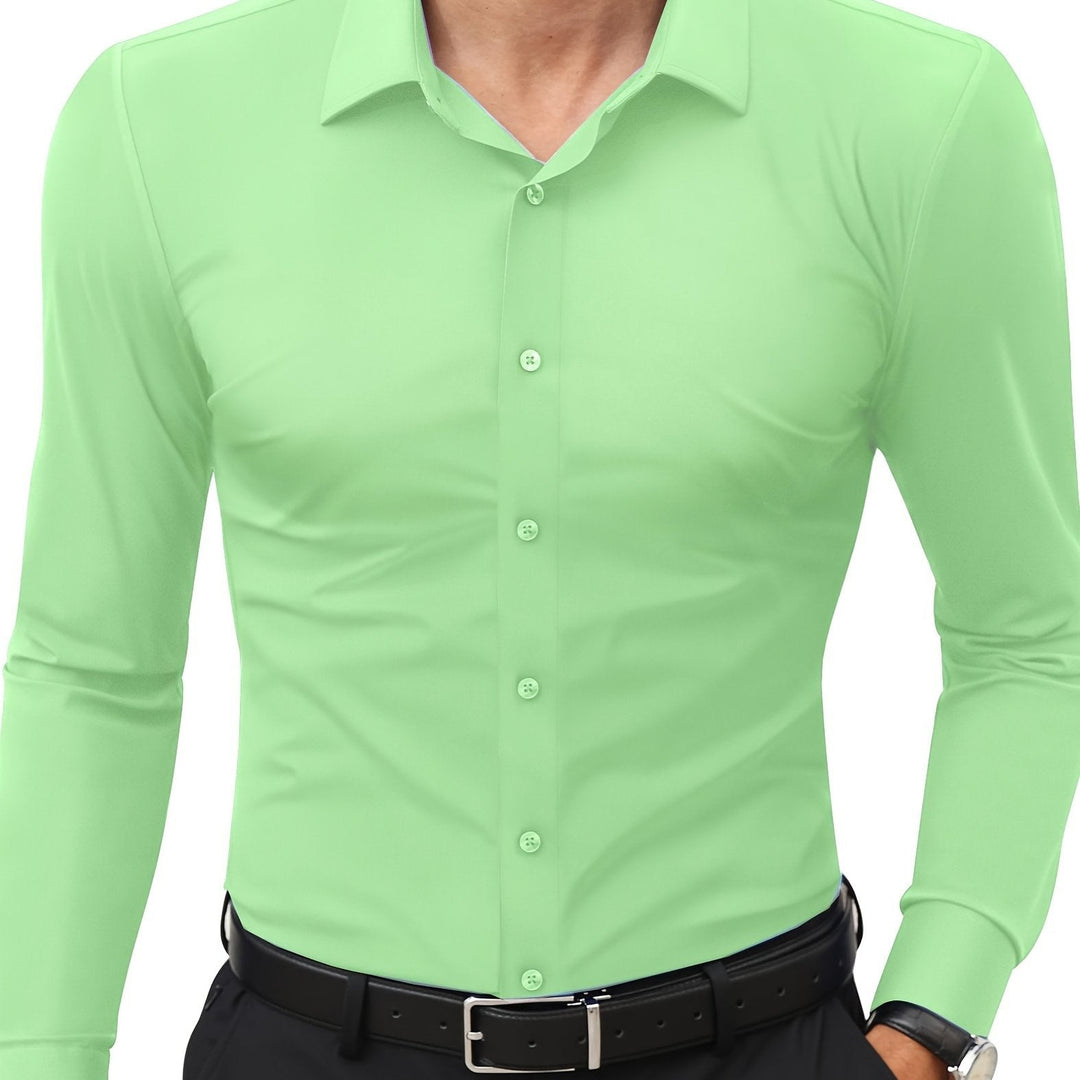 Levoire | Slim Fit Stretch Chemise Homme Boutonnée Vert clair