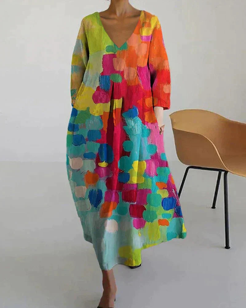 Levoire | Robe Printanière Botanique Rétro En Coton Légère & Élégante Multicolore