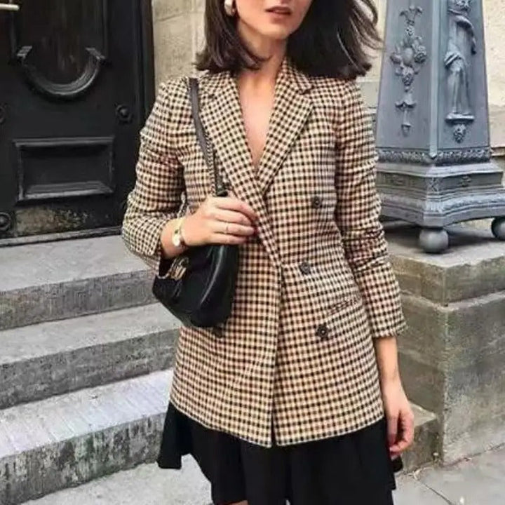 Levoire | Veste Bleue Classique À Double Bouton Avec Motif À Carreaux