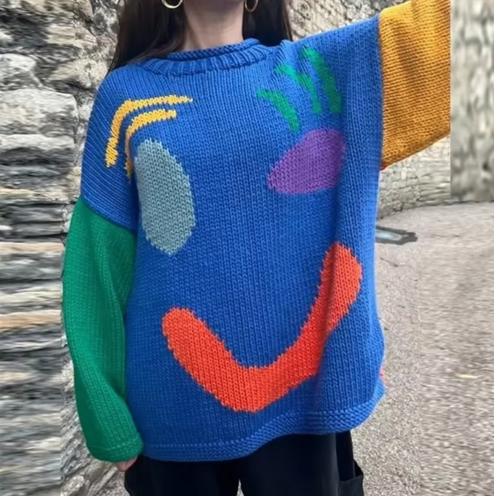 Levoire | Surdimensionné Boho Tricot Bleu
