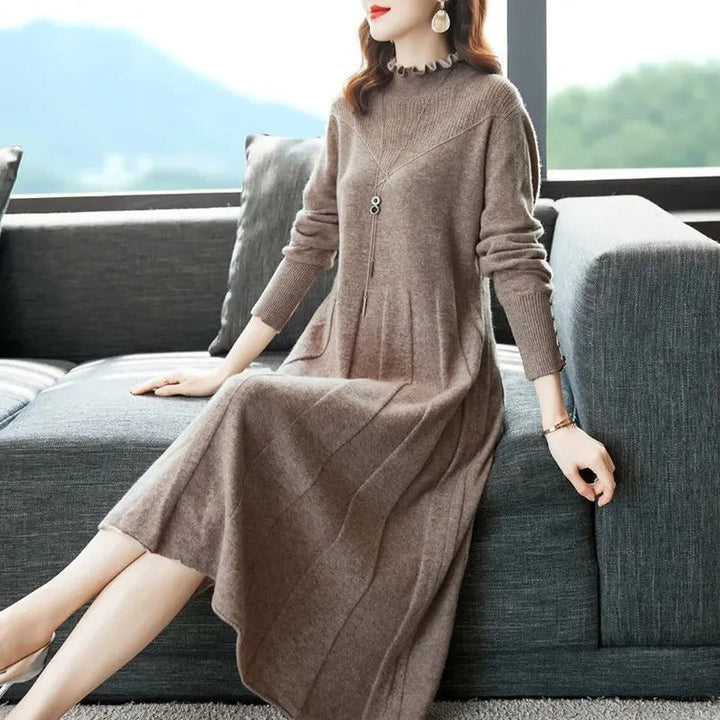 Levoire | Élégant Robe Tricot Midi Chameau Une taille