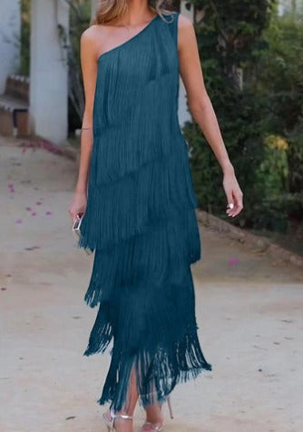 Levoire | Robe Élégante Unique À Épaulettes Demi Vert