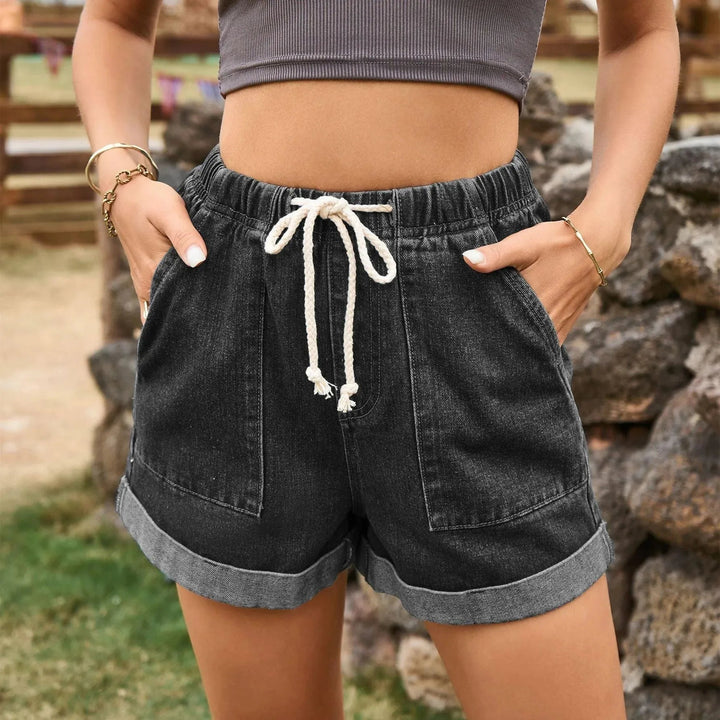 Levoire | Shorts en denim froncés avec taille élastique Noir et Gris