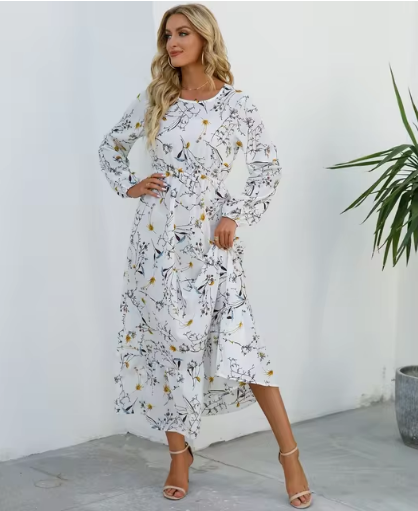 Levoire | Robe En Chiffon À Motif Floral Blanc