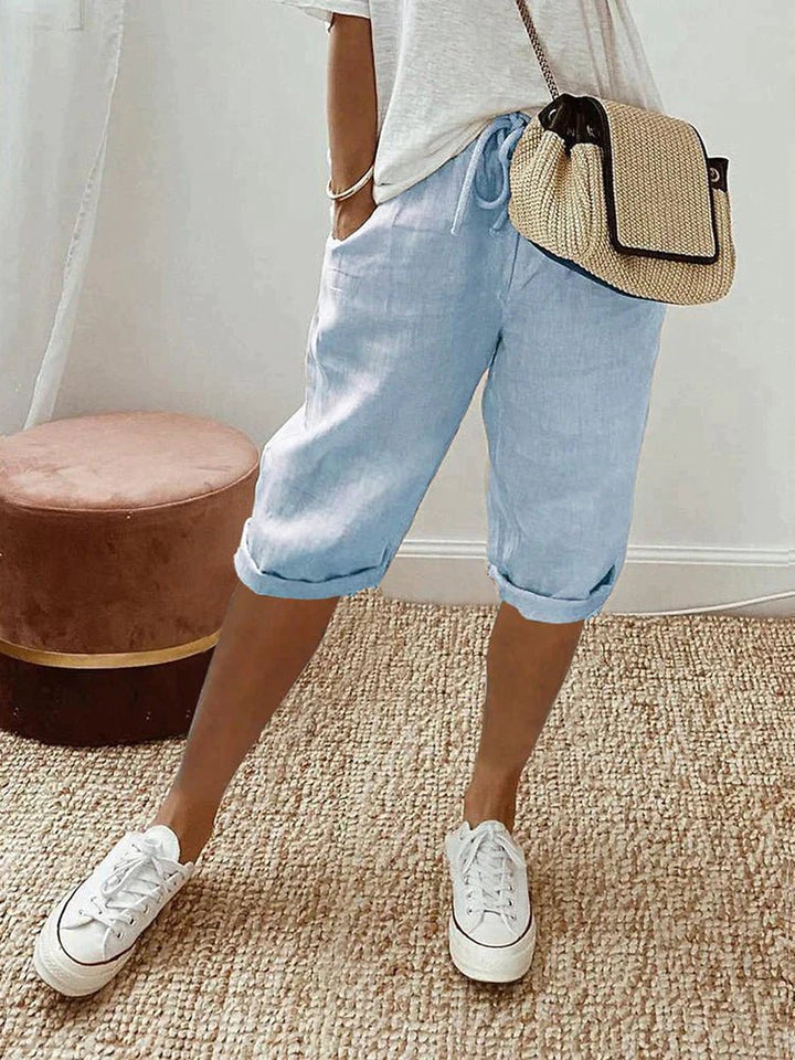 Levoire | Pantalons Courts Pour Femmes En Coton Et Lin Bleu