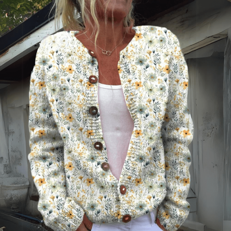 Levoire | Veste Tricot Motif Floral Femme Vert