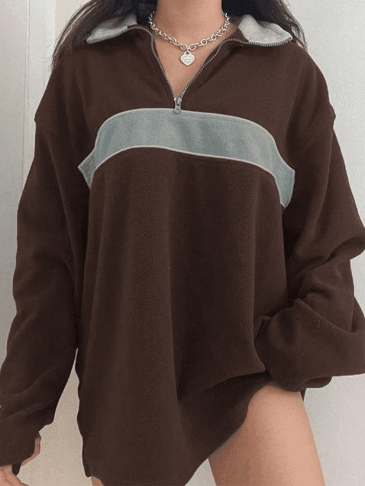 Levoire | Sweat-Shirt Mi-Zip En Polaire Patchwork Braun