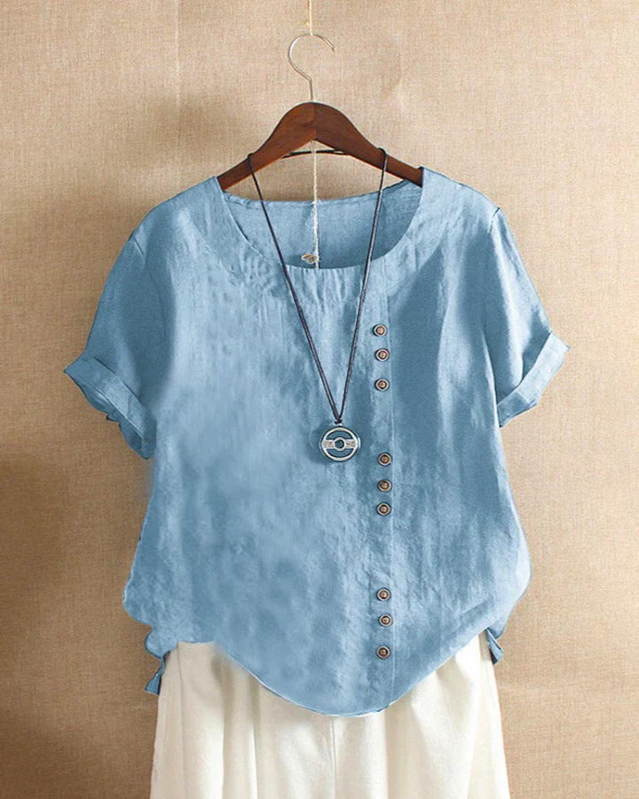 Levoire | Blouse À Manches Courtes Unie Avec Encolure Ronde Bleu ciel
