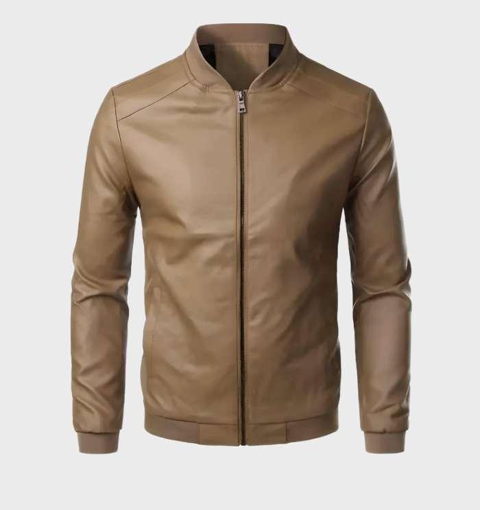 Levoire | Veste En Cuir Résistante À L'Usure Avec Poches Et Fermeture Éclair Intégrale Khaki