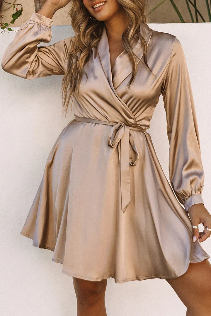 Levoire | Robe Enveloppante Élégante En Satin À Décolleté En V Avec Manches Longues Pour Femmes 1