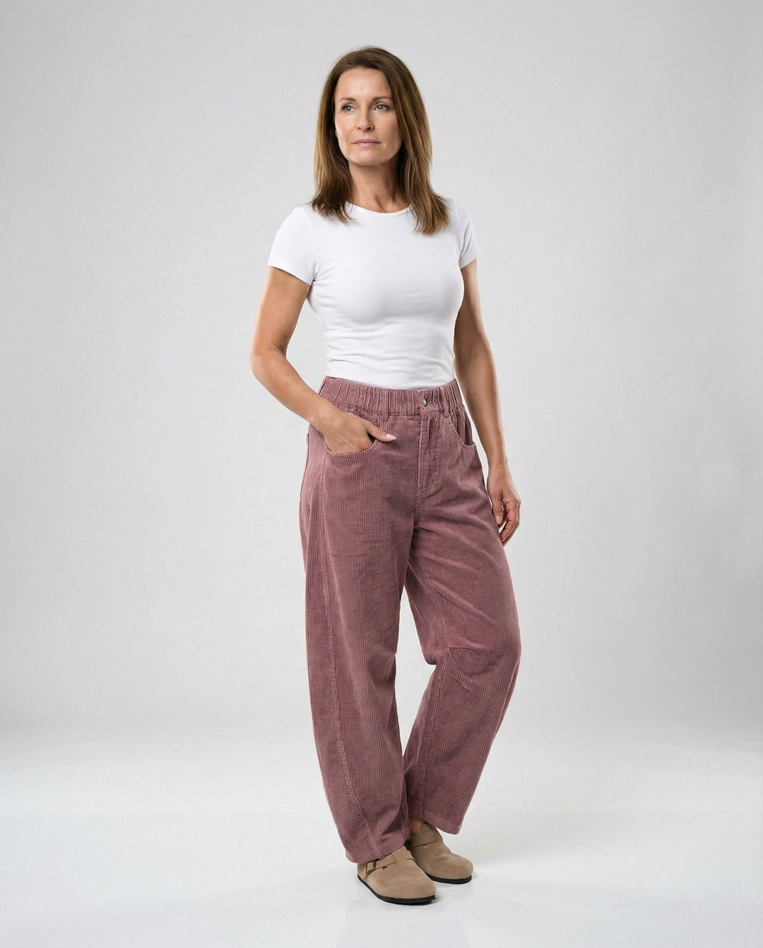 Pantalon en velours côtelé pour femmes Pantalon large Taille haute