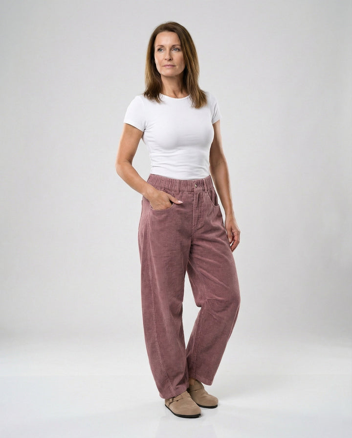 Pantalon en velours côtelé pour femmes Pantalon large Taille haute