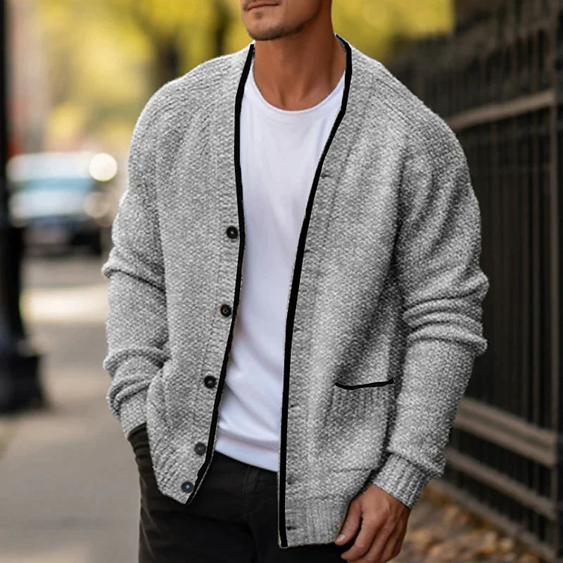 Levoire | Pull en maille à manches longues avec boutons et poches Gris clair