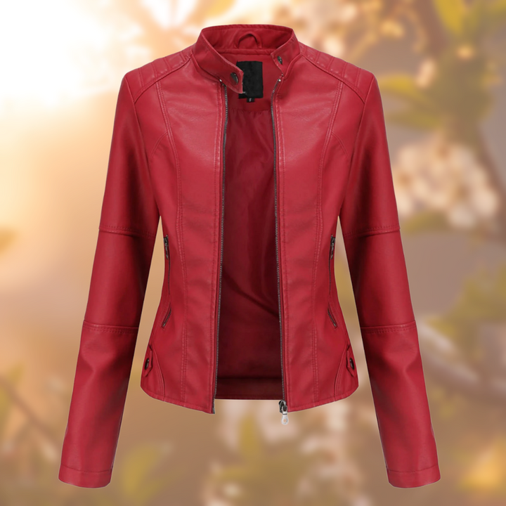 Levoire | Veste En Cuir Simple Style Biker Pour Femmes Rot