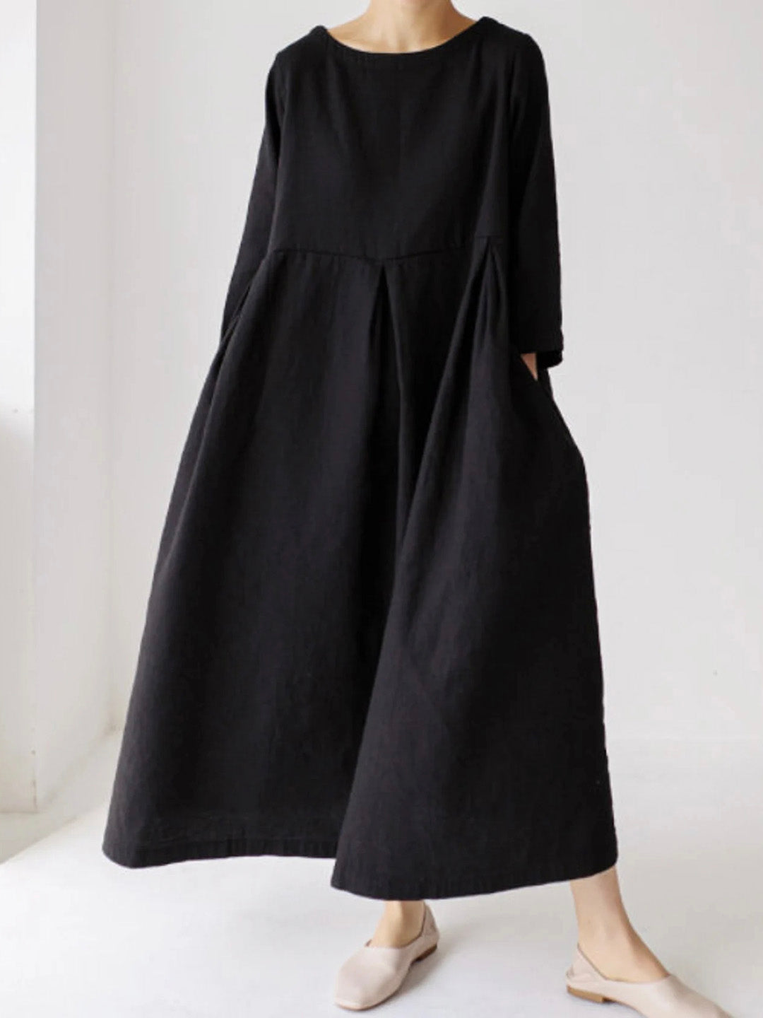 Levoire | Robes En Lin Amples Avec Poches Latérales Noir