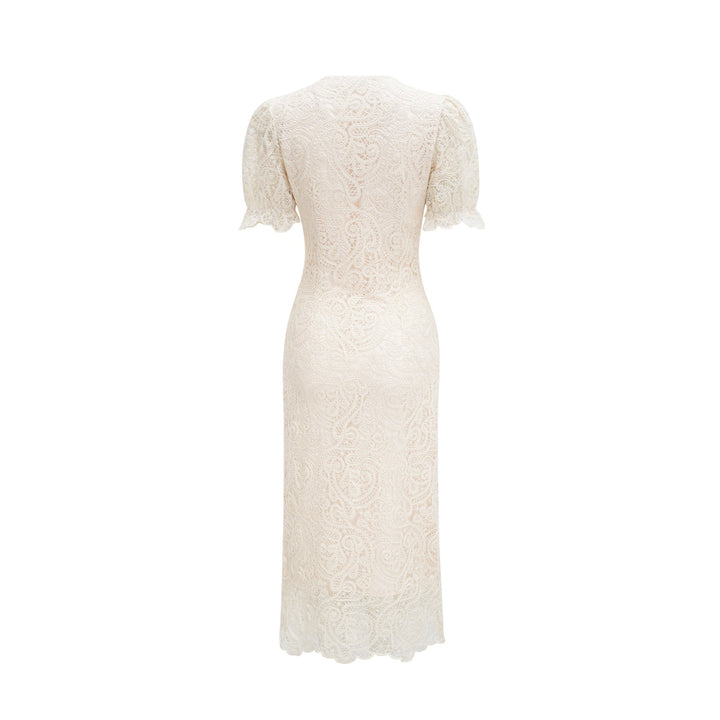 Levoire | Robe À Manches Courtes En Dentelle Blanche À Décolleté En V