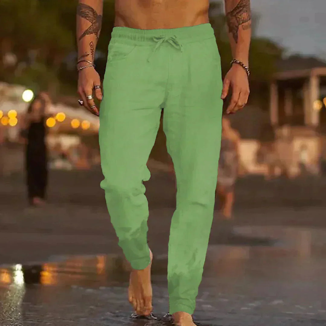 Levoire | Pantalons En Lin Avec Cordon De Serrage Pour Hommes Vert