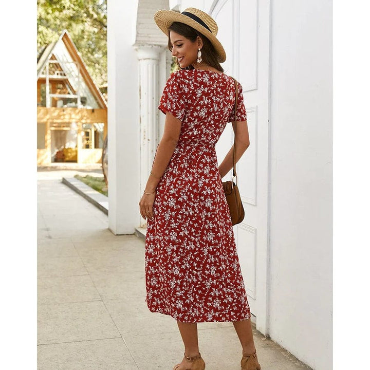 Levoire | Robe Mi-Longue Fleurs Rouges Pour Femmes Amara