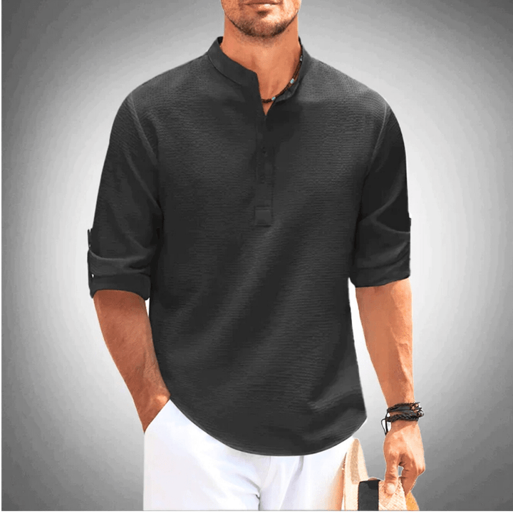 Levoire | Chemise Demi-Col Décontracté Homme Noir
