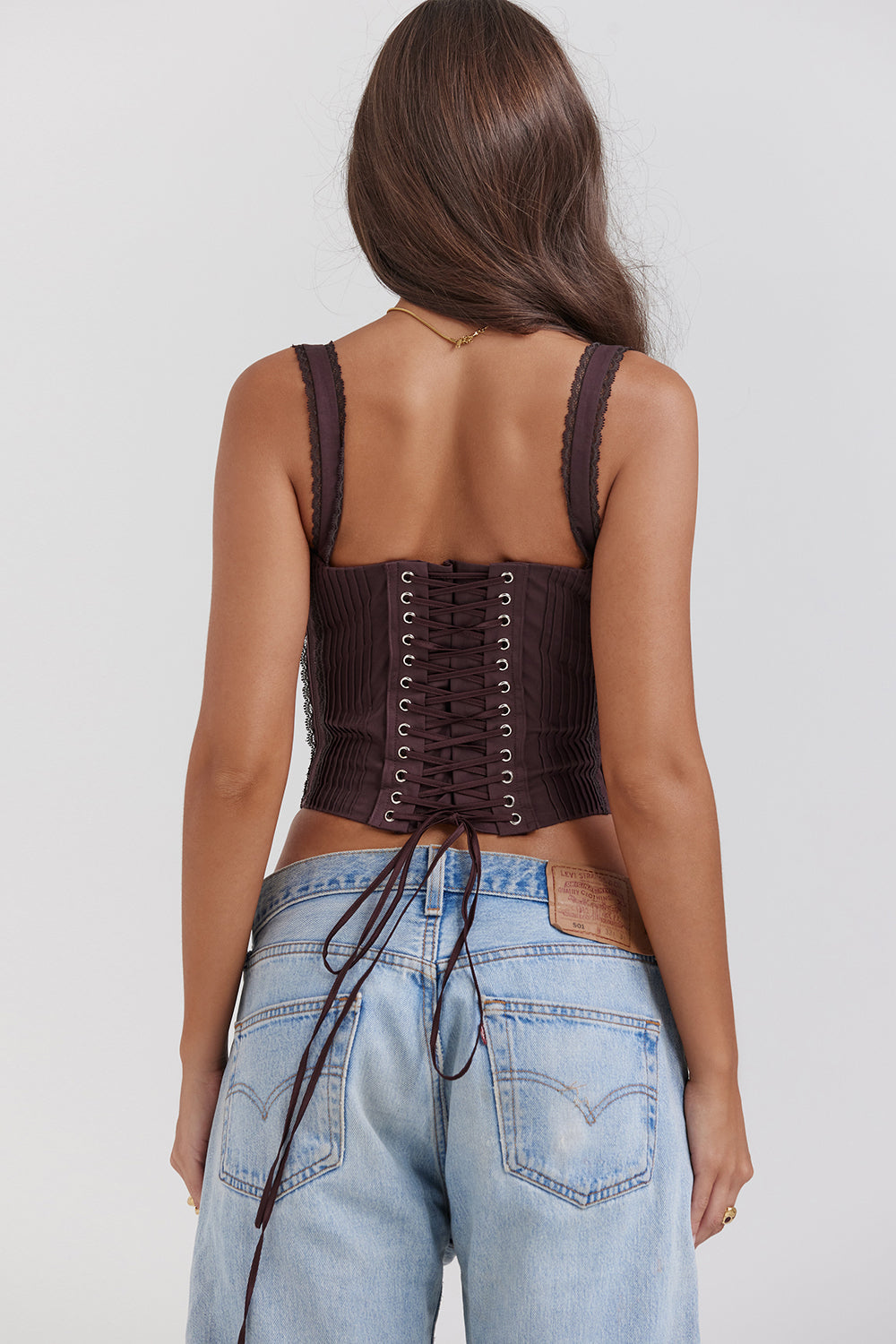 Levoire | Top En Corset En Dentelle Brune