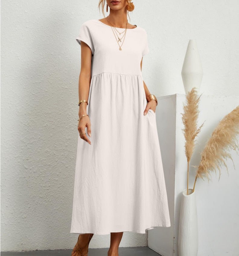 Levoire | Robe D'Été Pour Femmes Robe Midi Décontractée Sans Bretelles Blanc
