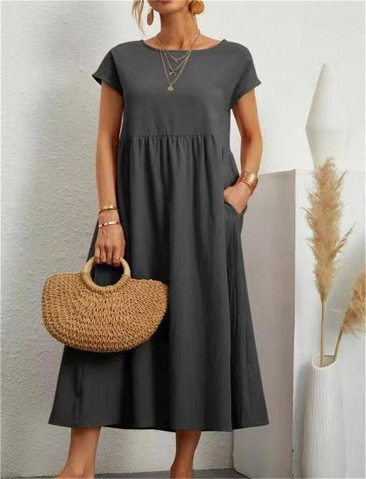 Levoire | Robe D'Été Pour Femmes Robe Midi Décontractée Sans Bretelles Gris foncé