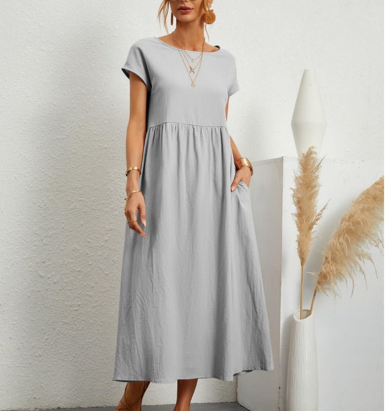 Levoire | Robe D'Été Pour Femmes Robe Midi Décontractée Sans Bretelles Gris argenté