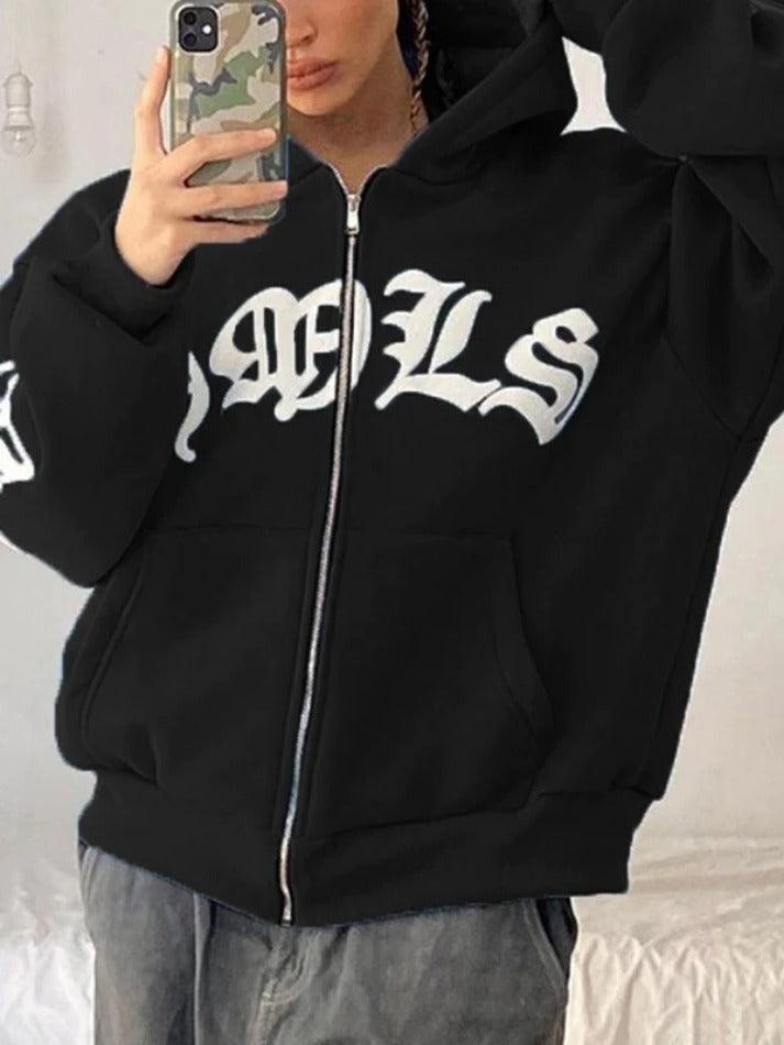 Levoire | Sweat À Capuche Zippé Graphique Lettre Gothique