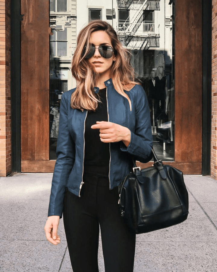 Levoire | Veste Femme Slim Fit Veste en Cuir Femme Parfaite Pour L'Automne Tendance & Décontractée Denim Bleu