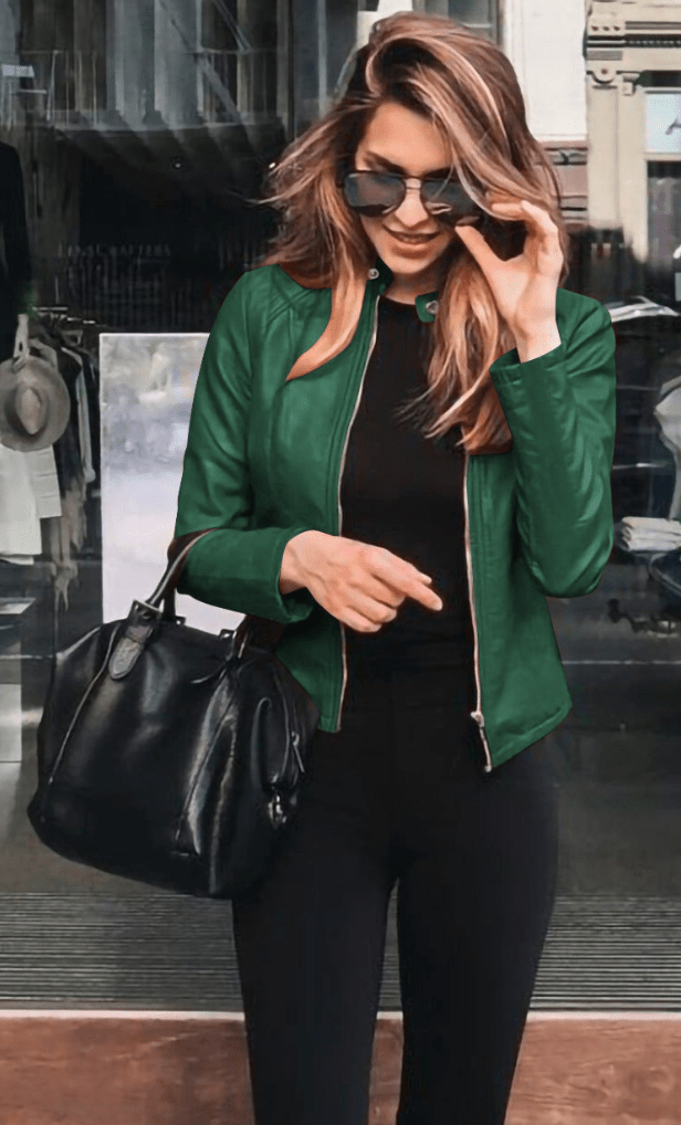 Levoire | Veste Femme Slim Fit Veste en Cuir Femme Parfaite Pour L'Automne Tendance & Décontractée Vert