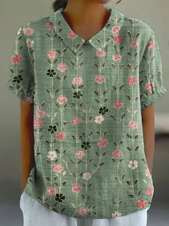 Levoire | Chemise En Coton Lin Avec Motif Floral Pastoral Vert