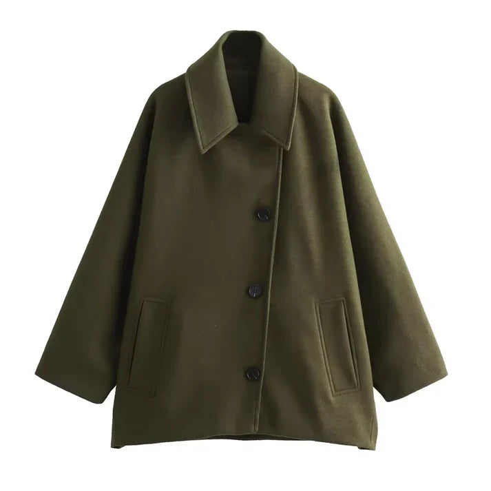 Levoire | Grand Taille Manteau En Laine Vert foncé