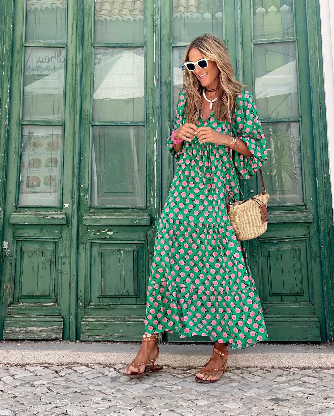 Levoire | Robe D'Été Florale À La Mode Vert Rose