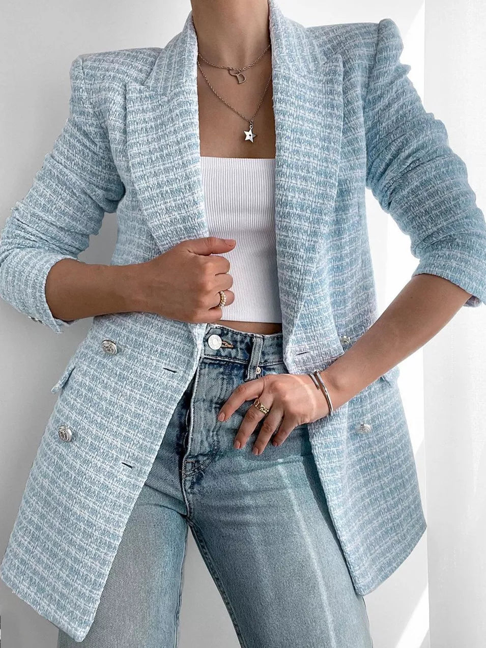 Levoire | Blazer Pour Femmes Cintré À La Mode En Bleu Clair Bleu